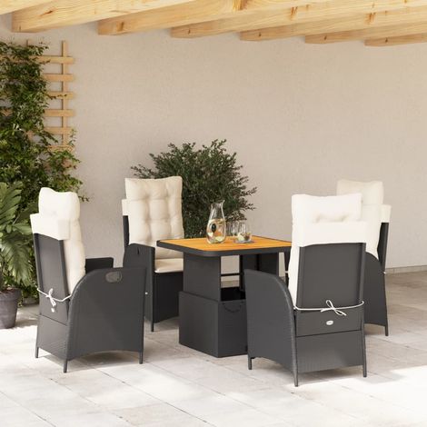 Salon de jardin 5 pièces en résine tressée noir, fauteuils inclinables et table relevable - PANGIVO (1/5)