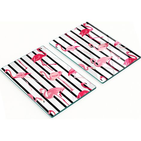 Tablas de cocina de vidrio templado con estampado de flamencos y rayas, 2 x 40 x 52 cm. (1/5)
