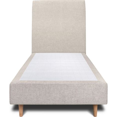 Lit 90x190cm avec tête de lit tapissier tissu et sommier tapissier Beige clair - Hauteur totale : 35cm (1/4)
