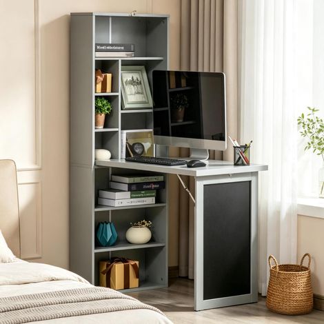 Scrivania murale pieghevole con ripiano e lavagna, MDF, nero e grigio, 98 x 51 x 153 cm DESVIAE (1/5)