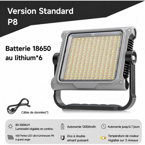 Projecteur LED rechargeable P8 Standard 80-3000 lm 12000 mAh 400 LED p8 80-3000lm 12000mah 7 1,1 kg – Livraison gratuite
