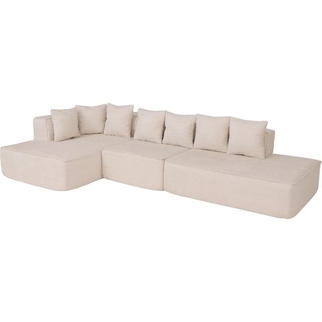 Sofa-Garnitur HHG-729, L-Sofa Couch Loungesofa, Stoff Chenille (270 g/m²) Liegefläche links 60x310x150cm creme (1/5)