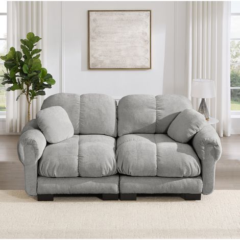 CHICFURN Divano angolare modulare 190x149x90 cm in ciniglia grigio chiaro, 2 posti, con ottomana (1/5)
