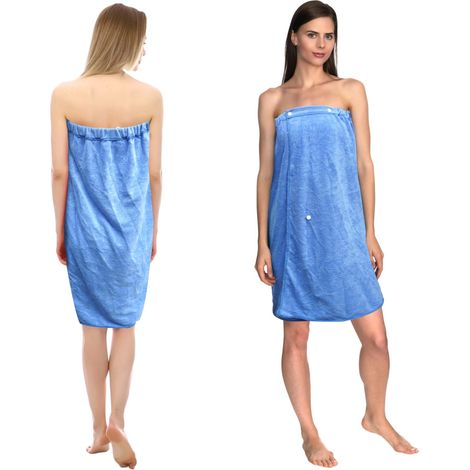 Peignoir Enveloppant Grande Serviette Spa avec Boutons Réglables, Douce Léger Robe Serviette de Bain Femme, Absorbant Kilt de Sauna Femme, pour Sauna, Douche, Plage, Piscine (Bleu, 80x135 cm) (1/5)