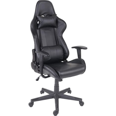 Fauteuil chaise de bureau gamer sur roulettes mécanisme de bascule en synthétique noir 040001853 (1/5)