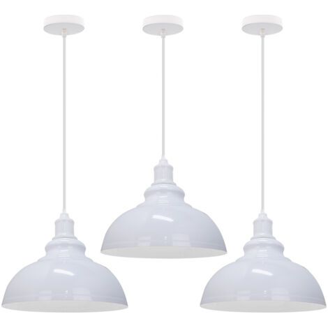 royaluxe- 3PCS Suspension Luminaire Rétro Vintage Douille E27 Lustre D'Intérieur Abat-Jour En Métal Pour Bar, Grange, Café, Loft, Blanc (1/5)