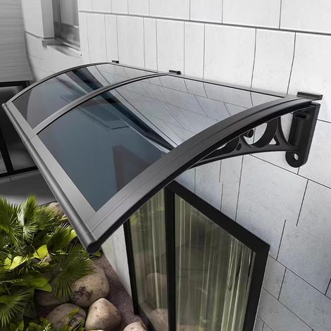 Auvent de Porte et Fenêtres Extérieure,Toit Marquise en Polycarbonate Gris Moderne,Marquise de Porte d'Entrée,Terrasse Toit Abri Protection Contre La Pluie,Auvent de Patio (60x160cm/24 x63) (1/5)