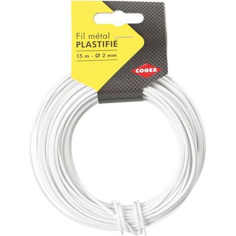 Fil de fer - Blanc - Plastifié - Rouleau de 15m - 2 mm de diamètre - Cogex