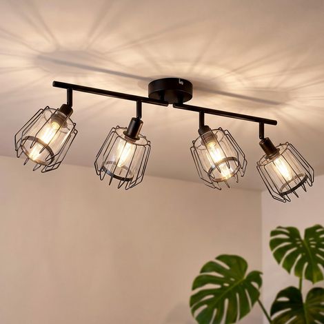 Plafonnier LED 4 Spots, E14 Luminaire Intérieur avec Abat-jour en Acrylique, Noir Spot de Plafond Orientable, Plafonnier Cuisine, Chambre, Salon, salle à Manger (Sans Ampoules) (1/5)