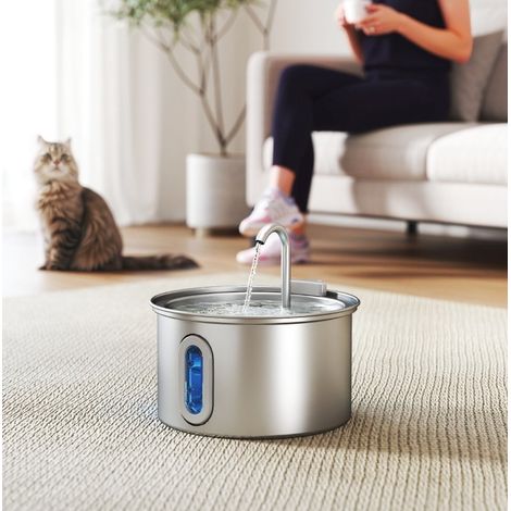 Fontaine à eau pour chat 2,5 L en acier inoxydable 304, pompe silencieuse, LED (1/5)