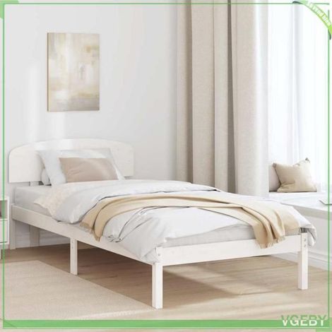 Cadre de lit - ABI - Blanc - Pin massif - 100 x 200 cm - Tête de lit incluse (1/5)