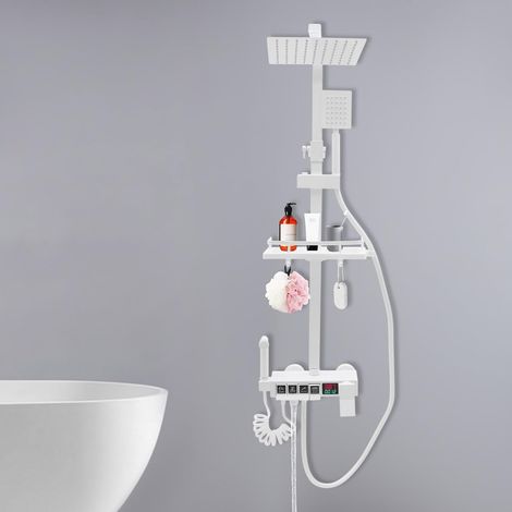 Duschensystem mit Wasserhahn, komplettes Set mit 4 Ausgängen Handdusche Duschkopf Badezimmer- und Hotelduschenset mit LED-Display (weiß)