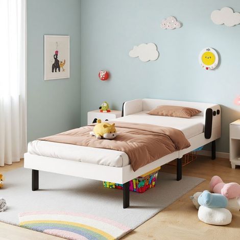 Letto bambino 90x200 cm, letto ragazza, letto singolo, 250403XJW, modellazione cucciolo, struttura letto 90x200 cm, legno massello, bianco