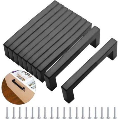 Poignées de meuble 160 mm noires en acier inoxydable – lot de 10 pour tiroirs et armoires (1/4)