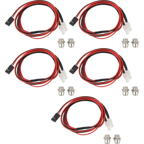 Kit de 5 LED rouges haute luminosité universelles pour voitures RC (5 mm), compatible Traxxas, HSP et Redcat. (1/5)
