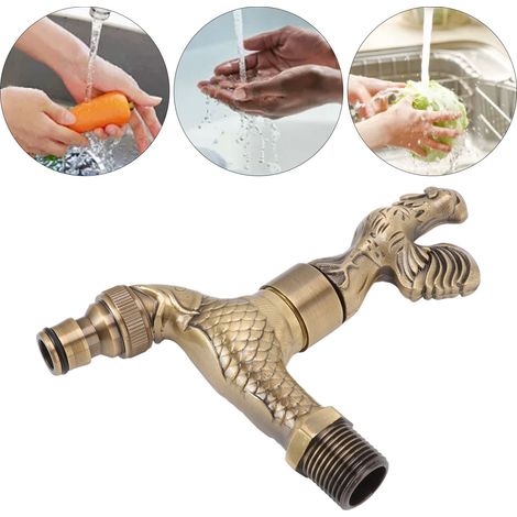 Antiker, geschnitzter Gartenwasserhahn aus Bronze und Kupfer, Karpfenmotiv, Retro-Stil, rostfrei, für Toilette, G1/2 Zoll, Hahn (1/5)