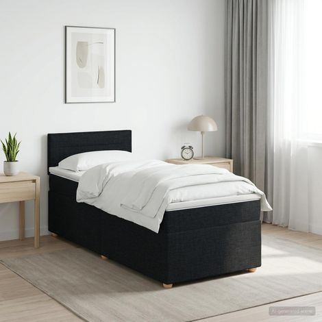 vidaXL Lit boxspring avec matelas Noir 90 x 190 cm Tissu (1/5)
