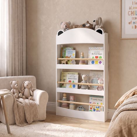 Bibliothèque Murale Enfant à 4 Niveaux, Étagère à Livre 3-8 Ans, Meuble de Rangement pour Salle de Jeux, Salon, Blanc (1/5)