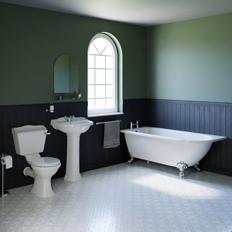 Regis White 600mm Basin and 1700mm Left Hand Freestanding Shower Bathroom Suite with Chrome Claw Feet (1/4)