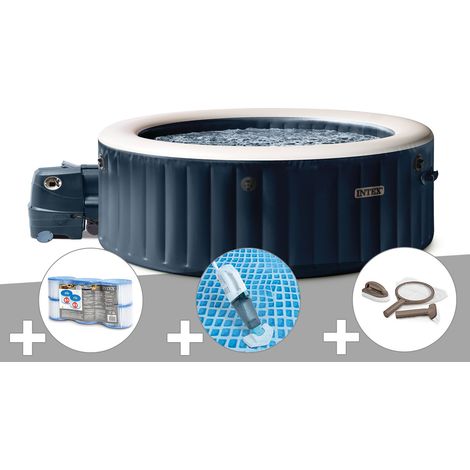 Kit spa gonflable Intex PureSpa Blue Navy rond Bulles 4 places + 6 filtres + Aspirateur + Kit d'entretien