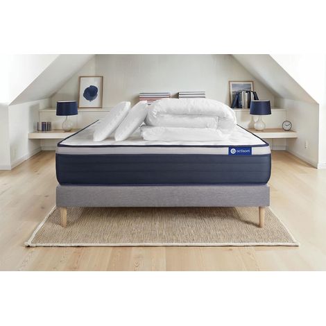 Pacchetto letto completo - Materasso 160x200cm + Box spring con doghe (kit) + 2 cuscini + Piumino - Actimemo Max