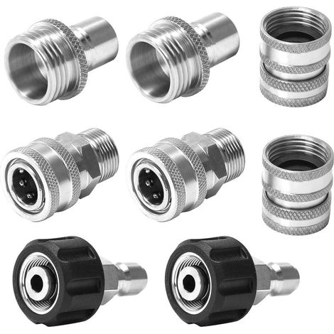 Ensemble d\'adaptateurs pour nettoyeur haute pression, kit de déconnexion rapide en acier inoxydable, raccord pivotant M22 vers 3/8", 3/4" vers déconnexion rapide, paquet de 8 (1/5)