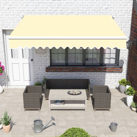 Garden Awning Manual Patio Canopy Sun Shade Retractable Shelter Outdoor Cream 3.5x2.5M