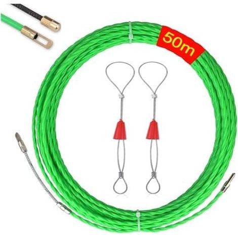Einziehnadel für Elektriker, 50 m, für elektrische Drähte mit 4,5 mm Durchmesser, mit 2 Führungsköpfen, spiralförmig flexibel, 50 m - (1/5)