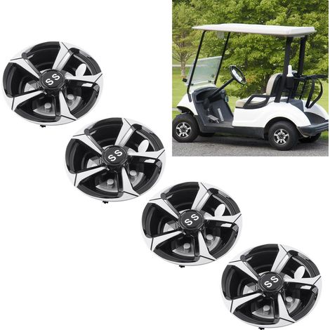 4 silber-schwarze Radkappen für 8-Zoll-Reifen, universelle Radkappen in Golfballform, kompatibel mit EZ-GO, Yamaha und Club Cars. (1/5)