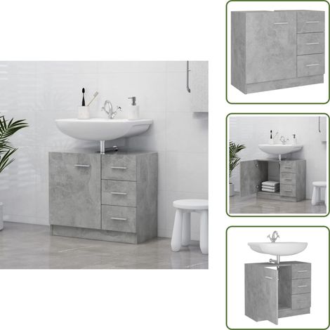 The Living Store Armoire d'évier Gris béton 63x30x54 cm Bois d'ingénierie - Rangement salle de bain (1/5)