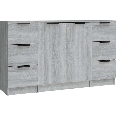 Maison Exclusive - Aparadores 3 piezas madera contrachapada gris (1/5)