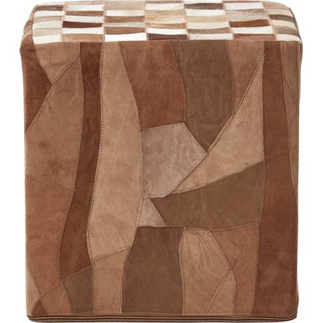 HOMESCAPES Pouf en cuir Motifs patchwork 36 x 36 x 38 cm (1/4)