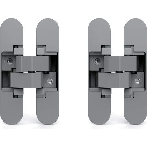 Charnière invisible pour portes, Lot de 2 charnières invisibles pour portes lourdes, charge de 40 kg, ouverture de 180º, zamak, gris métallisé