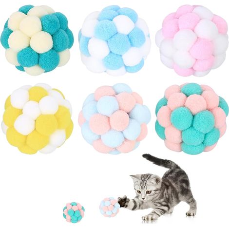 6 pelotas interactivas para gatos, juguete para gatos, pelota pequeña de peluche colorida para interiores con cascabel para gatos, gatitos, juguete para rascar y masticar.