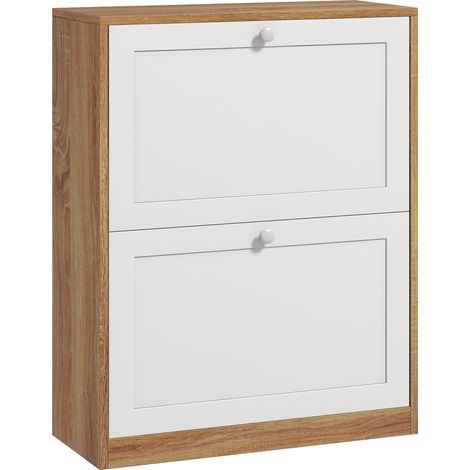 Meuble à chaussures 2 portes abattantes BIRMA blanc et chêne (1/5)