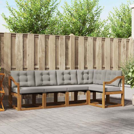 vidaXL Outdoor-Sofagarnitur mit Kissen 5 pcs Natürlich und Hellgrau (1/5)