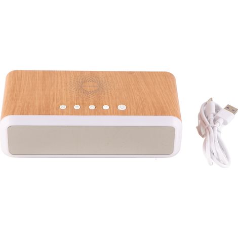 Réveil chargeur 15W écran HD affichage heure date température 4 luminosités multifonction pour iOS Android couleur bois naturel (1/5)