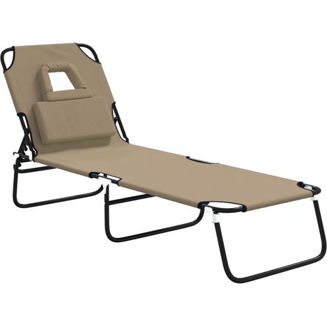 Chaise longue  Transat  Bain de soleil pliante taupe tissu oxford acier enduit de poudre (1/5)