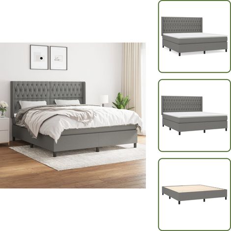 Sommier à lattes de lit avec matelas Gris foncé 180x200cm Tissu - Lit Double - Lit Tapissier - Literie - Matelas À Ressorts Ensachés - Tête De Lit Ajustable (1/5)