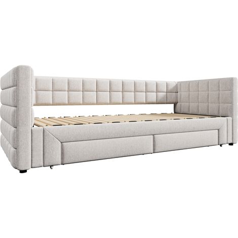 Cama banqueta extensible 90 x 200 cm beige de terciopelo con 2 cajones, MDF, sin colchón (1/5)