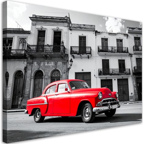 Bild auf Leinwand Rotes Retro-Auto geparkt auf einer Straße in Havanna Kuba 45x30 (1/5)