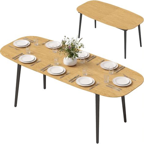 Table à Manger Extensible Rectangle pour 6 à 8 Personnes, Table de Cuisine 160-200 cm avec Étagère, Marron (1/5)