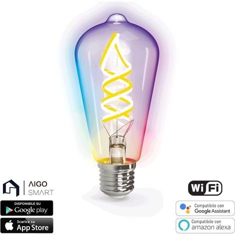 Lampadina Led a Filamento Smart ST64 E27 4,9W WiFi RGB + Bianco Caldo 2700K luce regolabile e dimmerabile Aigostar (1/5)