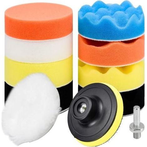 11 Pièces Éponges de Polissage 80mm Pad Polissage Tampon de Polissage Kit de Polissage Éponge avec M10 Adaptateur pour Perceuse Tampon de Polissage en Laine pour Polissage de Voiture Meulage Cirage (1/5)