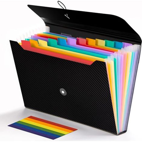 Carpeta de proyecto, A4, Carpeta plegable con pestañas, 13 compartimentos, Carpeta de documentos de plástico resistente, Negra, Portátil, Aula (1/5)
