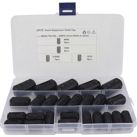 Kit de 25 anneaux de ferrite à clipser, filtre RFI/EMI pour enregistreur vidéo de voiture. (1/5)