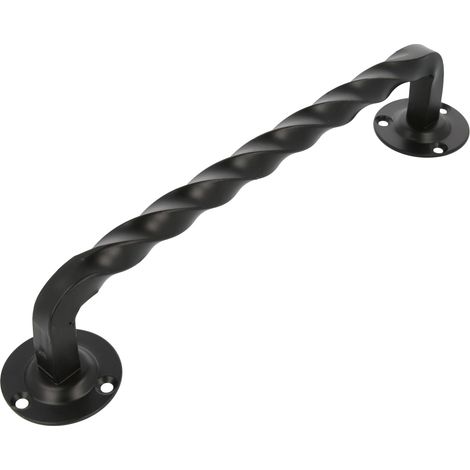 Poignée pour portes de passage ou d'entrée Modèle 103  140 mm  Poignée avec plaque en acier et tirant en Zamak  Finition noire  Inclut une rosace  Style Rustique Forgé à la Main (1/5)