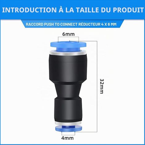 15 Raccord Réduction Pneumatique Bleu 6mm vers 4mm (1/3)