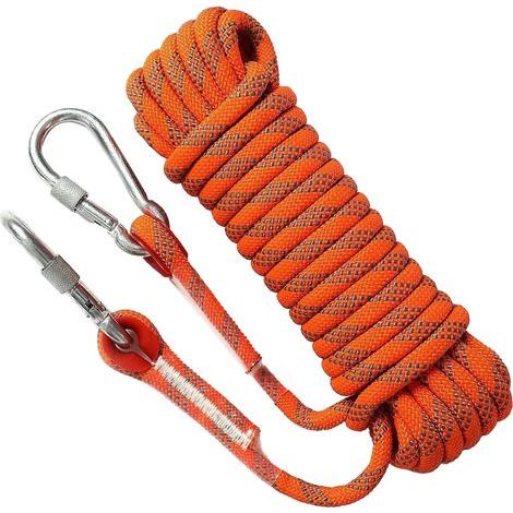 Cuerda de escalada para exteriores de 12 mm y 10 m (33 pies) para seguridad y evacuación en montaña, color naranja y azul. (1/5)