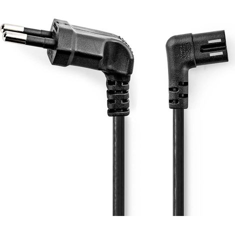 Cable de alimentacion hombre euro iec 320 c7 angulo recto angulo izquierdo niquelado 200 metros piso pvc negro etiqueta